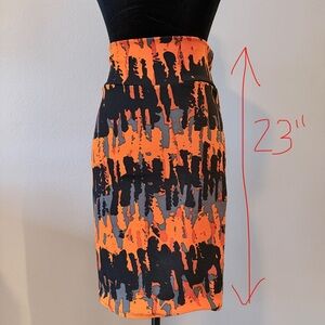 LuLaRoe Orange and Black Abstract Print Pencil Skirt